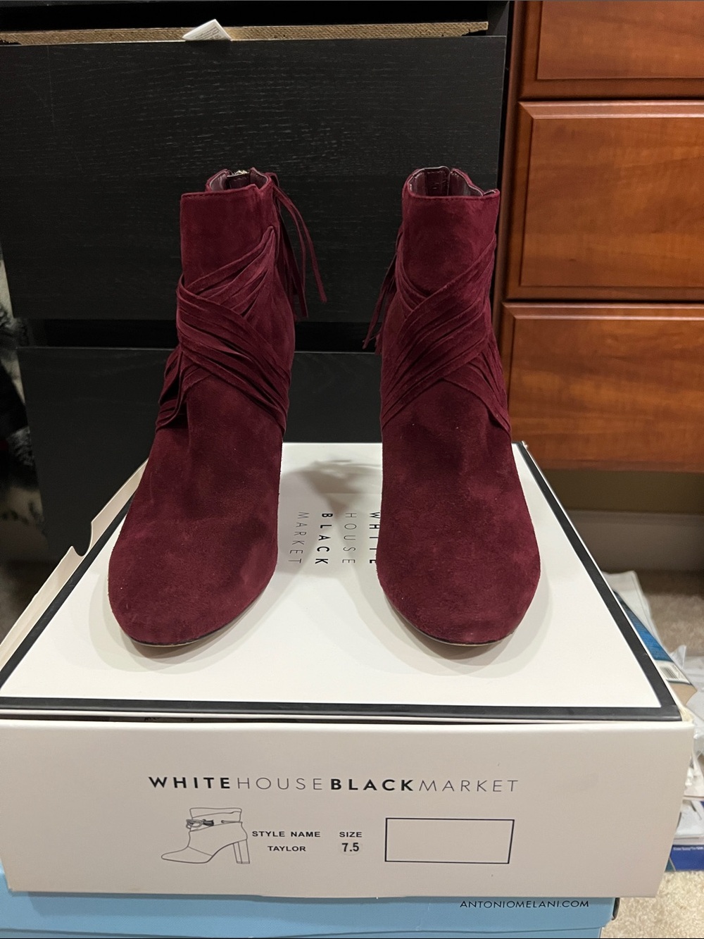 White House Black Market Burgundy Suede Ankle Boots